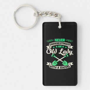 An Old Lady Garden With A Shovel Key Ring