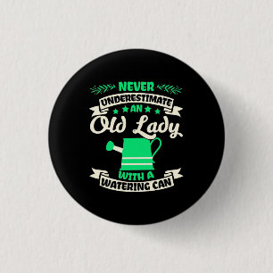An Old Lady Garden With Watering Can 3 Cm Round Badge