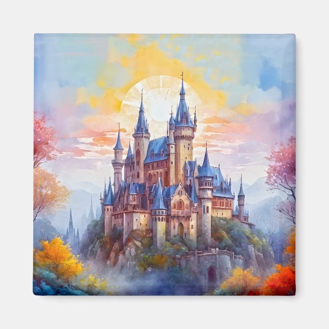 An old magical castle in the morning mist magnet (Front)