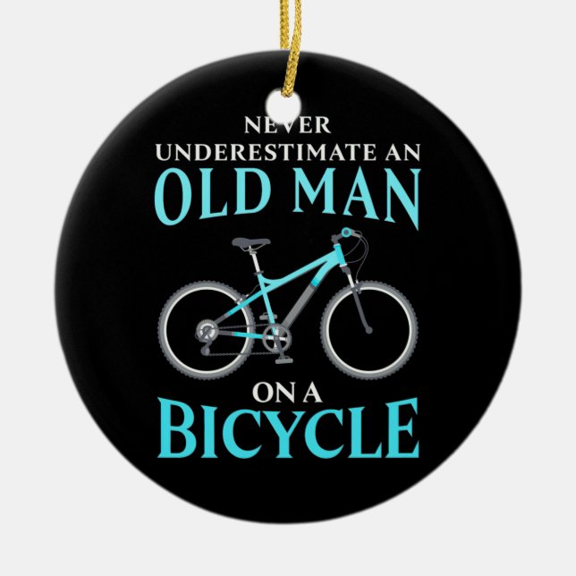 An Old Man On A Bicycle Ceramic Tree Decoration (Front)