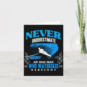 An old man waterskis barefoot water skiing beachAn Card