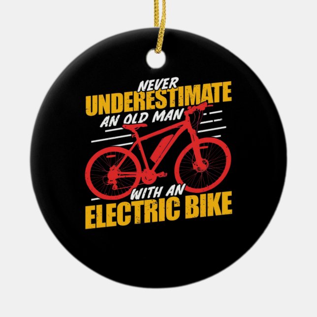 An Old Man With An Electrec Bike Ceramic Tree Decoration (Front)
