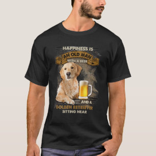 An Old Man With Beer And Golden Retriever Sitting T-Shirt