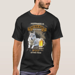 An Old Man With Beer And Wolf Sitting Near T-Shirt