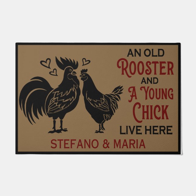 An Old Rooster And A Young Chick Live Here  Doormat (Front)