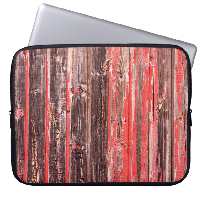 An old worn barn or antique wooden fence with chip laptop sleeve (Front)
