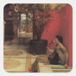 An Oleander by Alma Tadema, Vintage Flowers Square Sticker