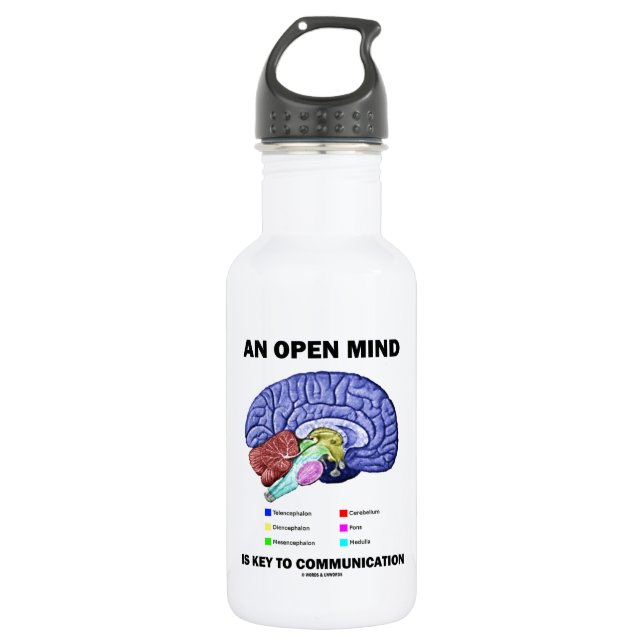 An Open Mind Is Key To Communication (Brain) 532 Ml Water Bottle (Front)
