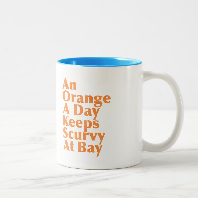 An Orange A Day Keeps Scurvy At Bay AlignedLeft Two-Tone Coffee Mug (Right)