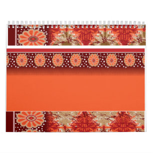 An orange and brown patterned fabric featuring a v calendar