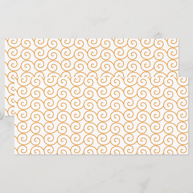 an orange and white background with swirls menu (Front/Back)