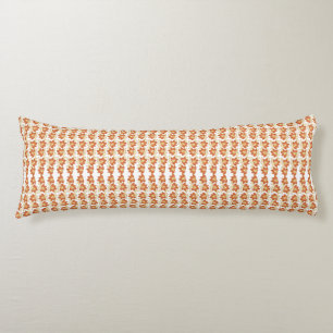  an orange and white pattern on a white background body cushion