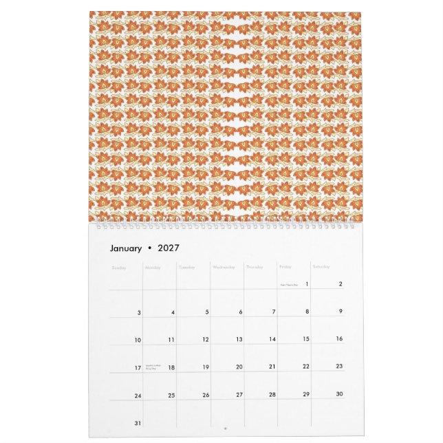 an orange and white pattern on a white background calendar (Jan 2027)