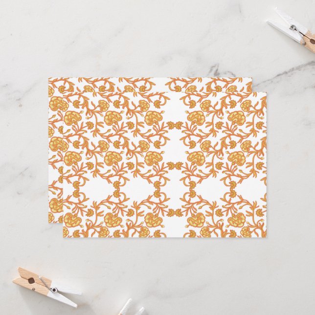an orange and white wallpaper with a floral design invitation (Front/Back In Situ)
