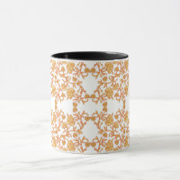 an orange and white wallpaper with a floral design