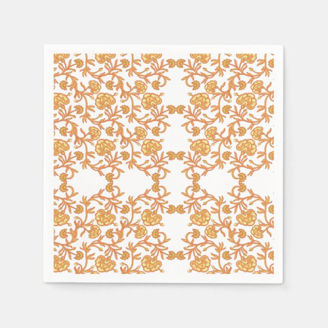 an orange and white wallpaper with a floral design napkin (Front)