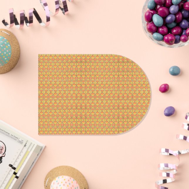 an orange and yellow background with a pattern acrylic invitations (Insitu (Celebration))