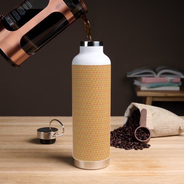 an orange and yellow background with a pattern water bottle (Coffee)