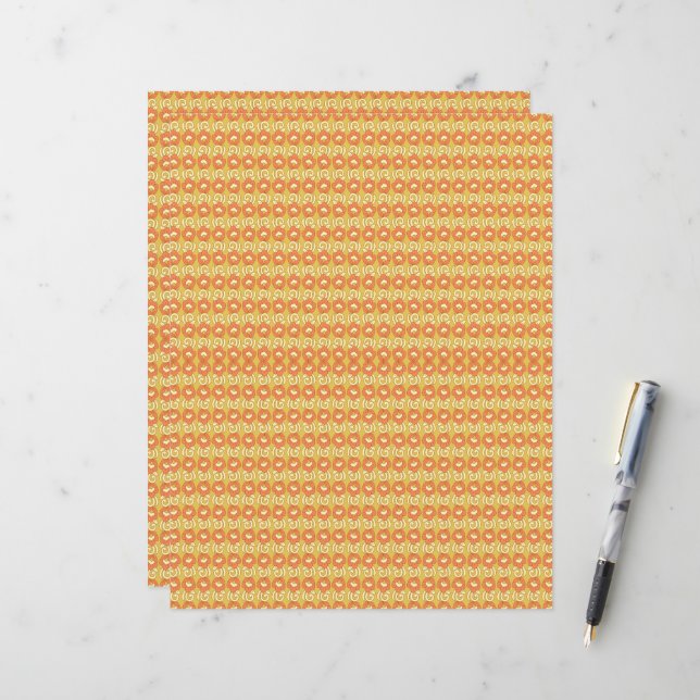 an orange and yellow background with small dots (Front/Back In Situ)