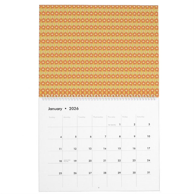 an orange and yellow background with small dots calendar (Jan 2026)
