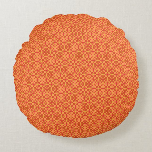 an orange and yellow background with small squares round cushion (Front)