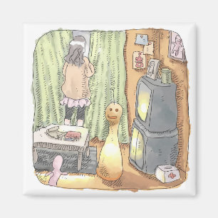 an orange-colored slightly bright room with a whit magnet