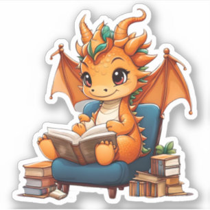 An Orange Dragon Reading Sticker