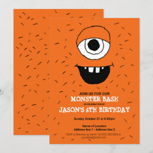 An Orange Monster Bash! Cute Monster Party Invites