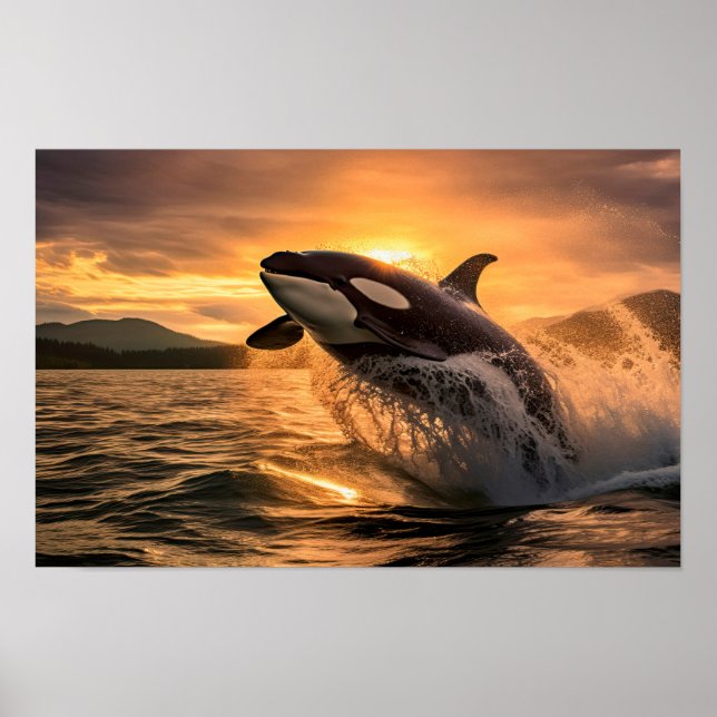 An Orca Leaping from the Ocean - AI Generated Poster (Front)