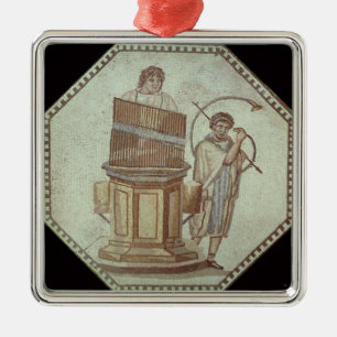 An organist and a horn player entertain metal tree decoration