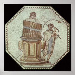 An organist and a horn player entertain poster