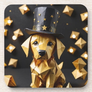 An origami mini golden retriever coaster