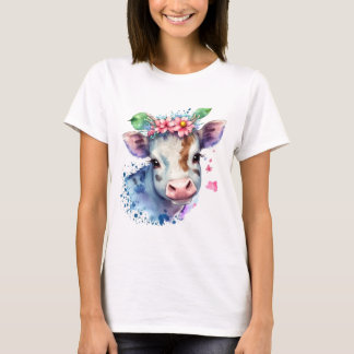 an original cow's head with flowers. T-Shirt