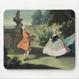 An ornamental garden with a young girl dancing to mouse mat
