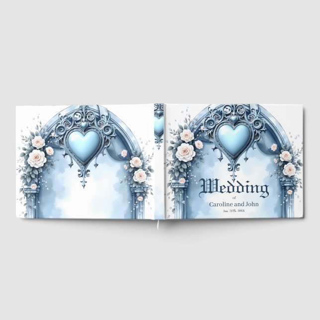 An ornate light blue archway with floral accents,  guest book (Full)