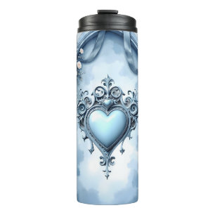 An ornate light blue archway with floral accents, thermal tumbler