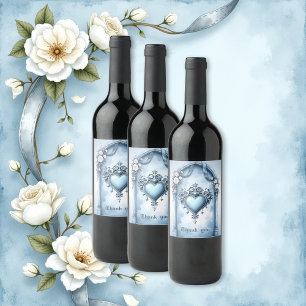 An ornate light blue archway with floral accents, wine label