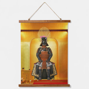 An ornate wood-topped wall tapestry featuring phot