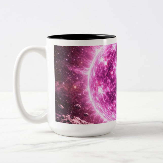 An Outer Space Pink Star Two-Tone Coffee Mug (Left)