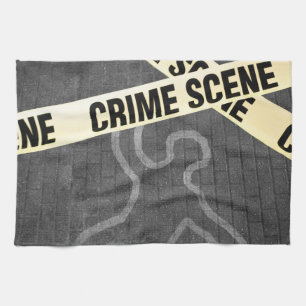 An outline of a person on a street. Murder? Suicid Tea Towel