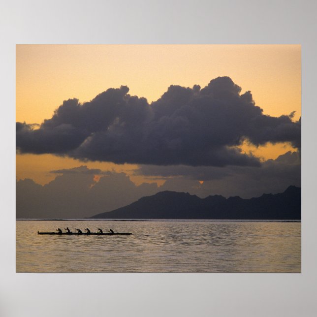 An outrigger canoe team practices off the coast poster (Front)