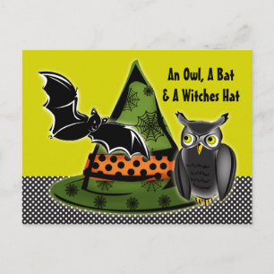 An Owl, A Bat and A Witches Hat Postcard