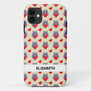 An Owly Love Pattern   Add Your Name iPhone 11 Case