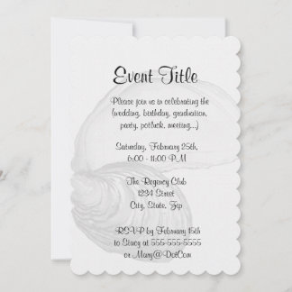 An oyster shell with the saying "the world is your invitation