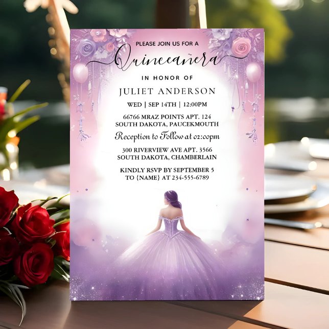 An Royal Gold Tiara Lilac Light Purple Quinceanera Invitation (Creator Uploaded)