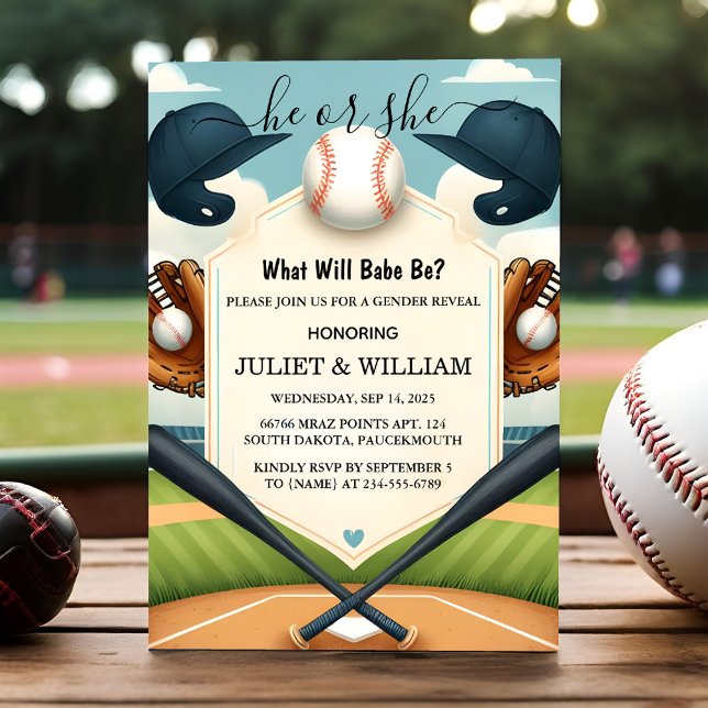 An Team Ball Game Pitch Fun Baseball Gender Reveal Invitation (Creator Uploaded)