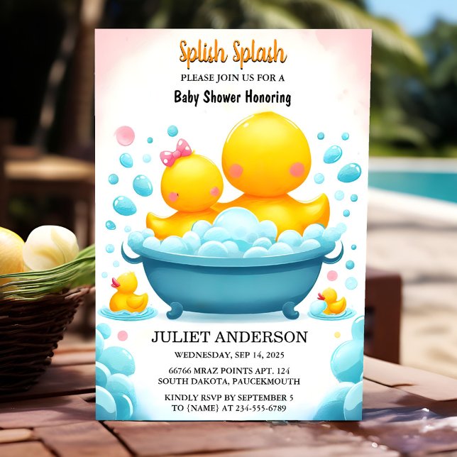An Toy Pool Foam Bash Twin Rubber Duck Baby Shower Invitation (Creator Uploaded)