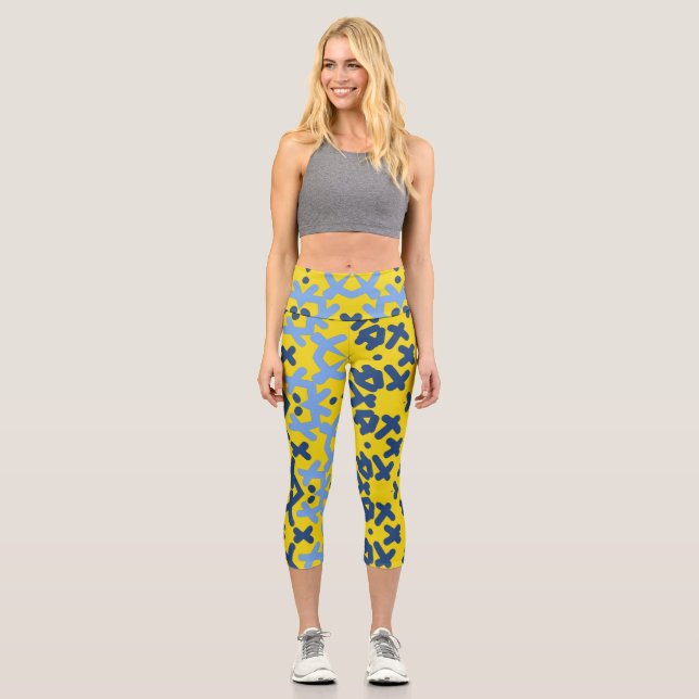 An unique colourful all over fabric print pattern  capri leggings (Front)