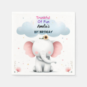 An Wood White Elephant Birthday First 1st Birthday Napkin