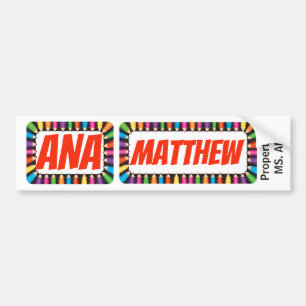 Ana and Matthew Name Tag with Coloured Pencil Bumper Sticker